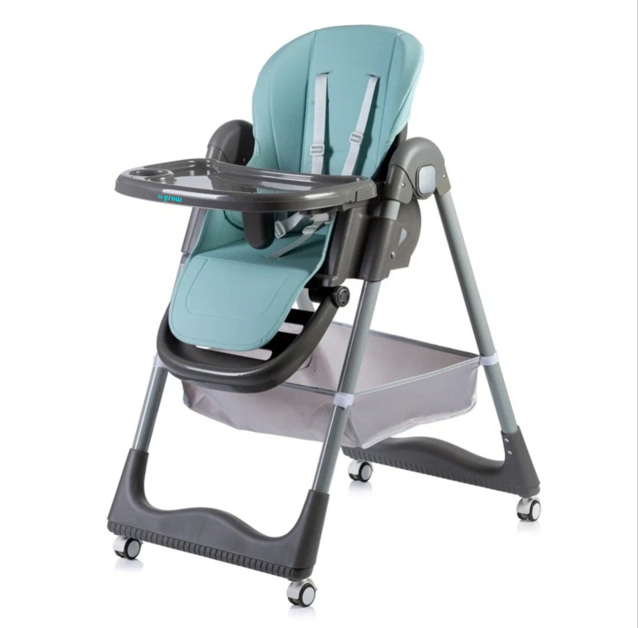 Scaun de masa pentru bebelusi cu inaltime reglabila, U-Grow, 53.5x20.5x62 cm, piele ecologica/textil, albastru/gri - imagine 5